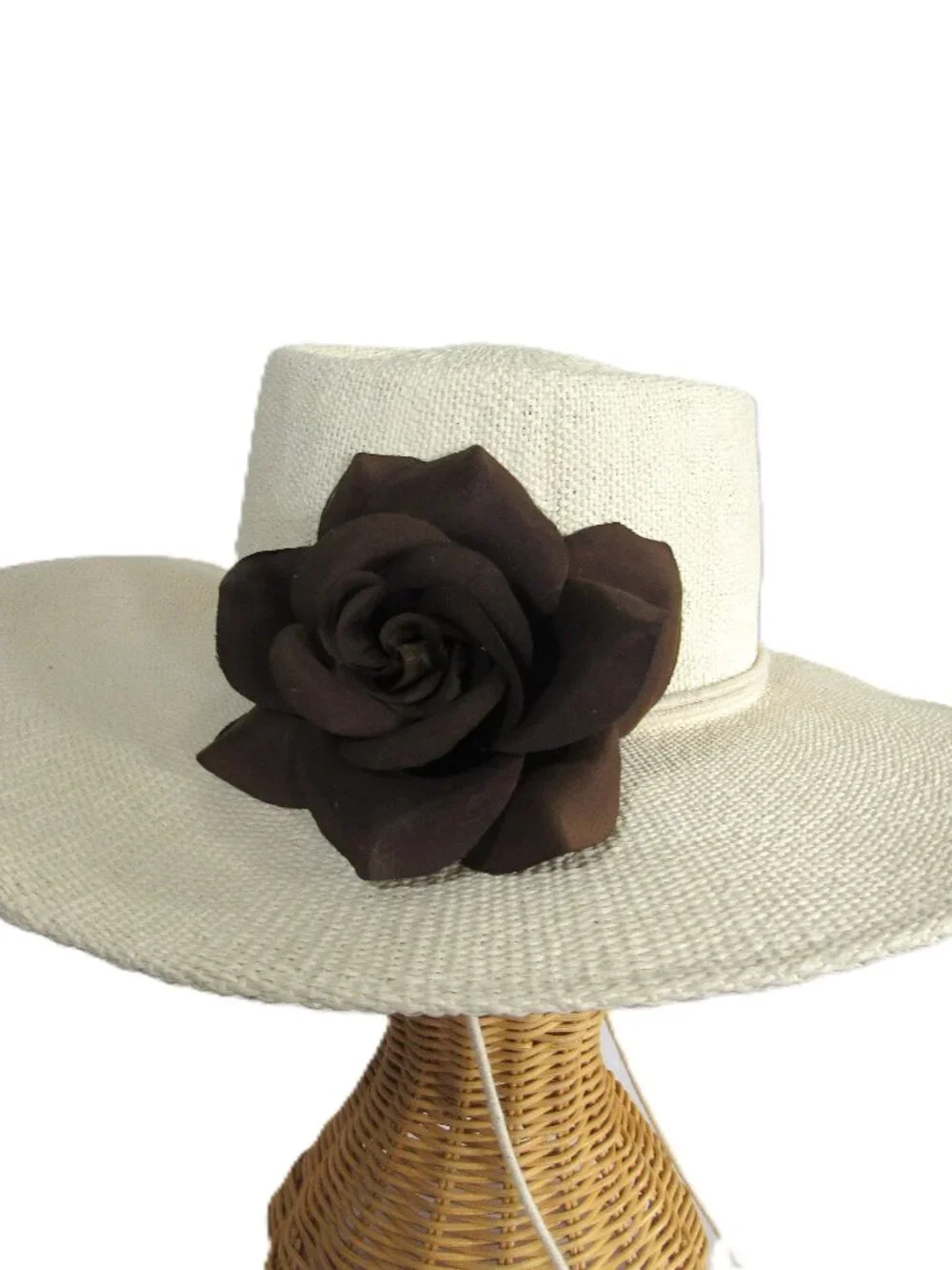 SUPER CUTE WIDE BRIM GOUCHO STYLE FEDORA SUN HAT, CHIN STRING ,BROWN ROSE M/L